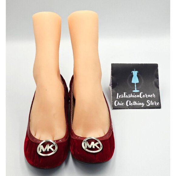 Michael Kors Women's Red Velvet Fulton Logo Emblem Ballet Flat Size 7 2510 - Picture 10 of 16